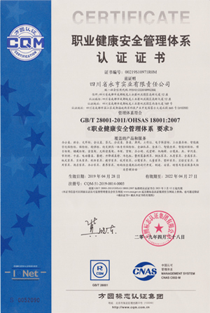 职业健康体系认证证书