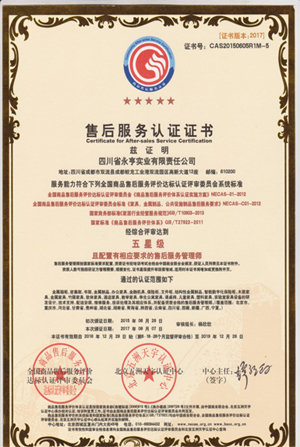 17年版售后服务五星级证书正本